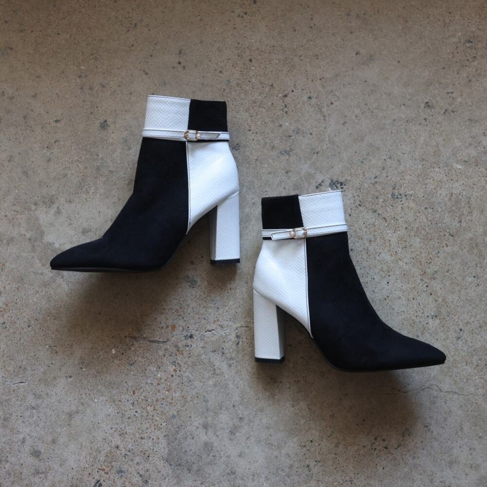 Black & White Colorblock Pointed Toe Ankle Booties EU 41